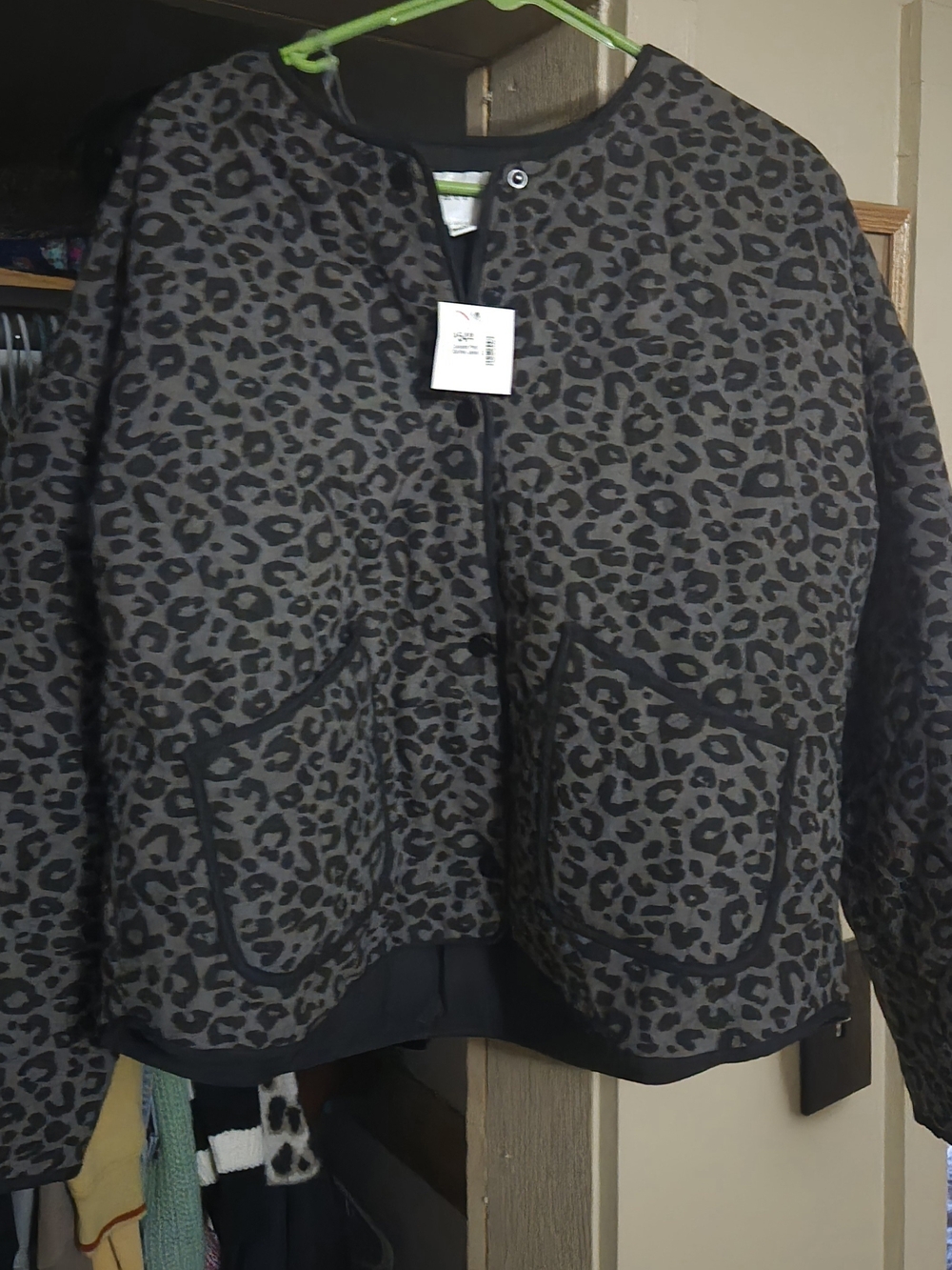 HYFVE Black and Gray Leopard Quilted Bomber Jacket